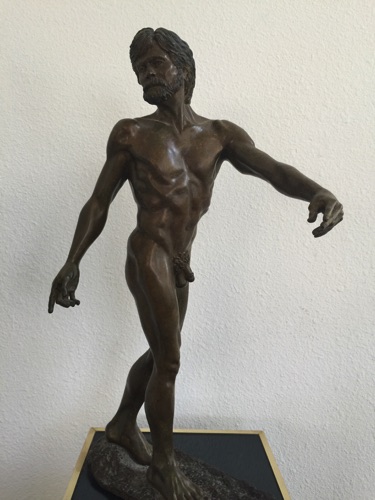 Walking man - Bronze -  life -sized - male- nude sculpture